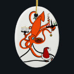 Squid Winter Holiday Ceramic Ornament<br><div class="desc">It's December and this Squid is ready to celebrate! But how? So much to do, and so many festivals to choose from! Luckily, having more hands than humans, it can juggle presents, snowballs, Kwanzaa candles, Christmas tree decorations, mistletoes, a Hanukkah menorah - and even start dressing up as Santa Claus!...</div>