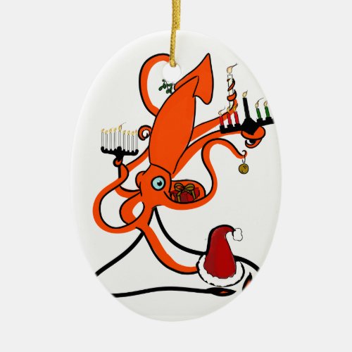 Squid Winter Holiday Ceramic Ornament
