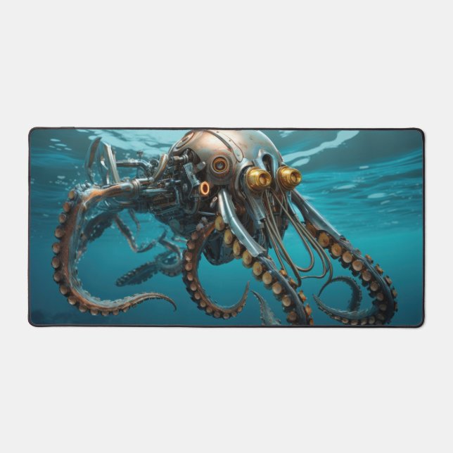 Squid with steampunk armor desk mat (Front)