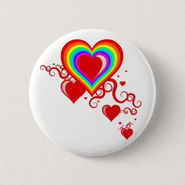 squiggle hearts. rainbowz. pinback button (Front)