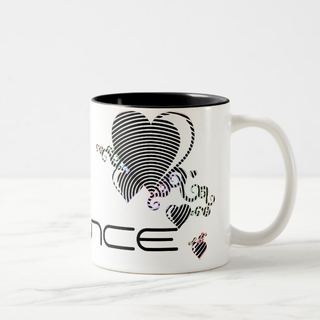 squiggle hearts. trance. Two-Tone coffee mug (Right)