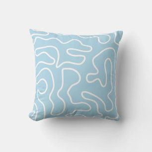 Squiggle Maze Abstract Pattern in Ice Blue Throw Pillow