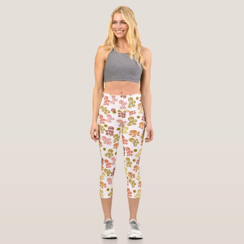 Squiggle Roses Gold Orange and Rust  Capri Leggings