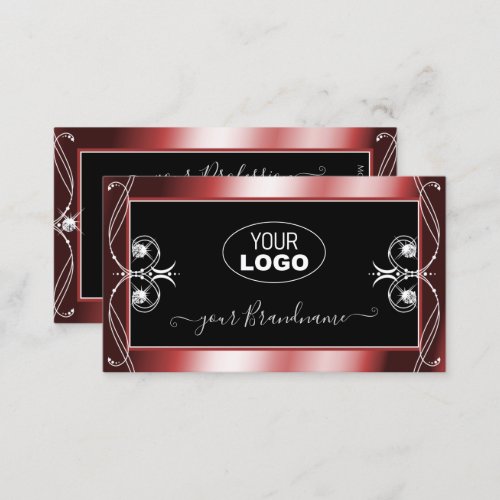 Squiggled Black Red Sparkling Diamonds with Logo Business Card