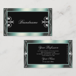 Squiggled Ornate Black and Teal Sparkle Diamonds Business Card