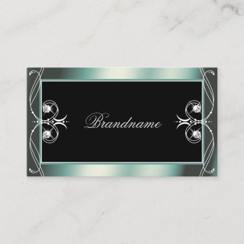 Squiggled Ornate Black and Teal Sparkle Diamonds Business Card