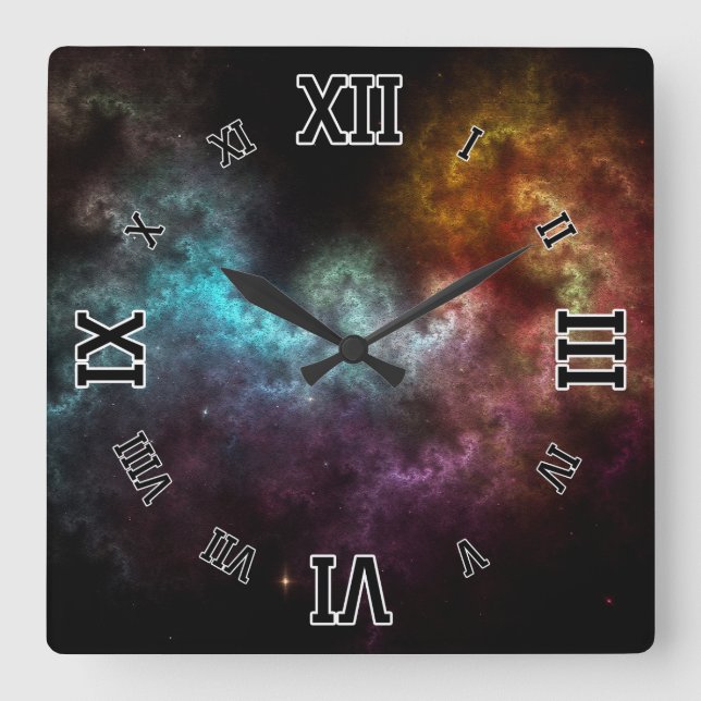 Squiggley Nebula Star Dust Cloud CRQENH Square Wall Clock (Front)