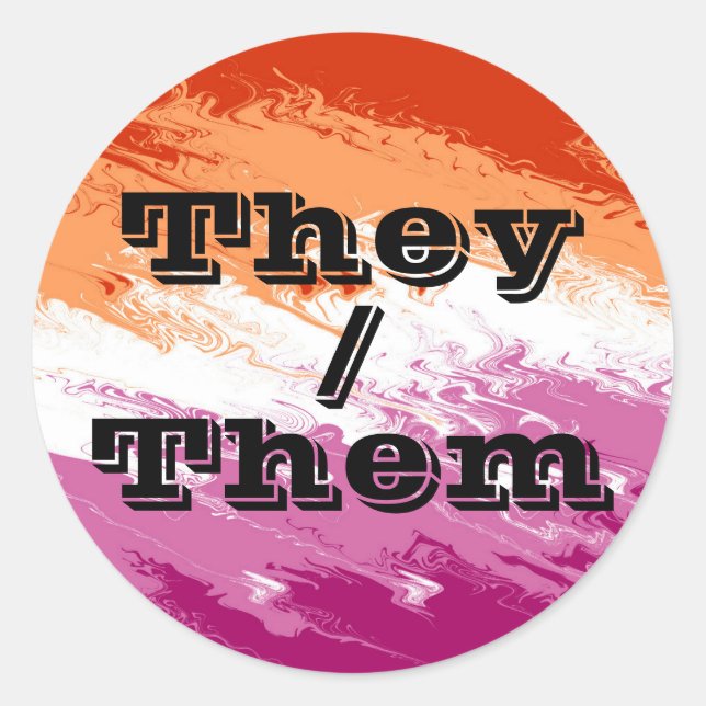 Squiggly Customizable Pronoun Lesbian Pride Flag Classic Round Sticker (Front)