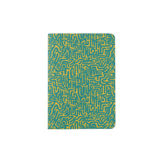 Squiggly Doodle in blue on yellow Passport Holder