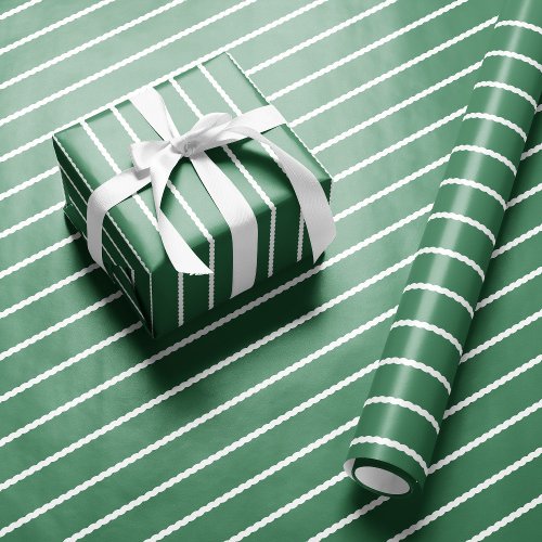 Squiggly lines cute simple green white holiday wrapping paper