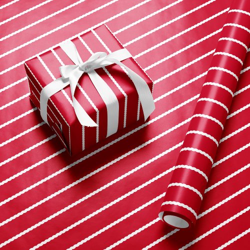 Squiggly lines cute simple red white holiday wrapping paper