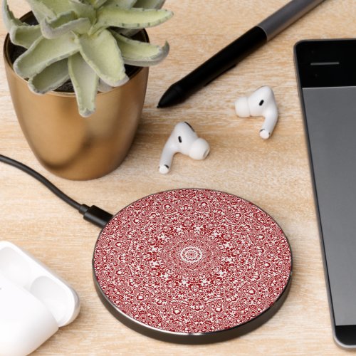 Squiggly Psychedelic Boho Funky Christmas Mandala Wireless Charger