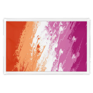 Squiggly Trippy Abstract Lesbian Pride Flag Acrylic Tray