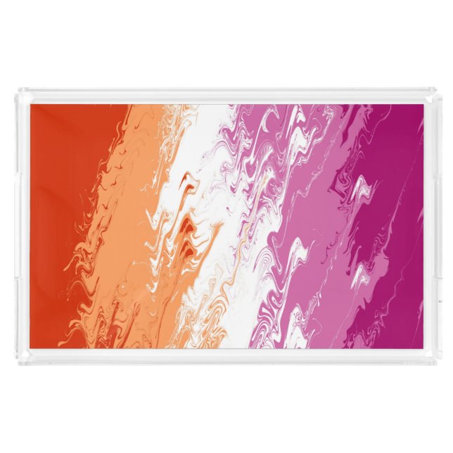 Squiggly Trippy Abstract Lesbian Pride Flag Acrylic Tray (Large)
