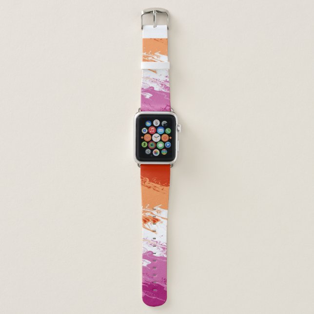 Squiggly Trippy Abstract Lesbian Pride Flag Apple Watch Band (Front)