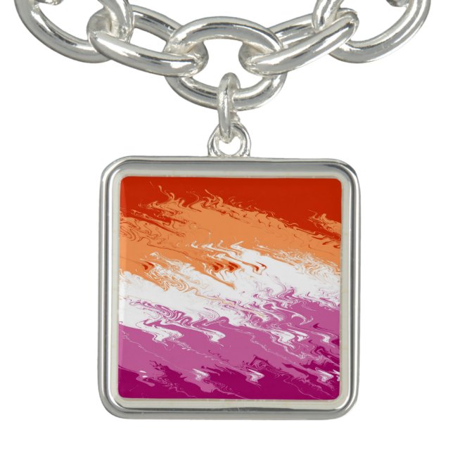 Squiggly Trippy Abstract Lesbian Pride Flag Bracelet (Design)