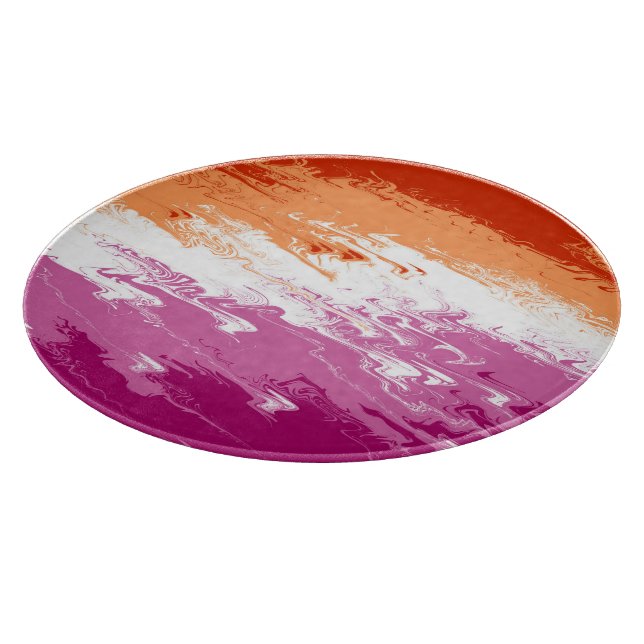 Squiggly Trippy Abstract Lesbian Pride Flag Cutting Board (Corner)