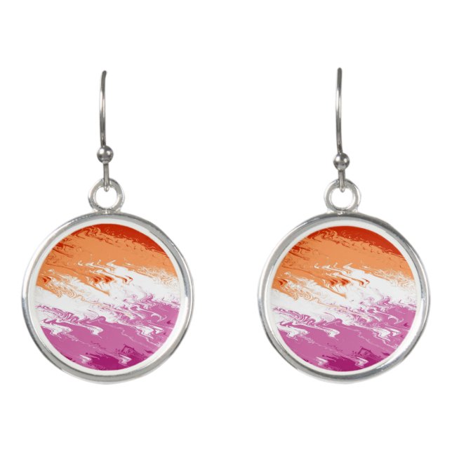 Squiggly Trippy Abstract Lesbian Pride Flag Earrings (Front)
