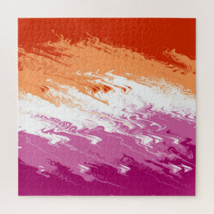 Squiggly Trippy Abstract Lesbian Pride Flag Jigsaw Puzzle