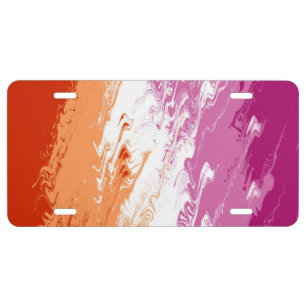 Squiggly Trippy Abstract Lesbian Pride Flag License Plate