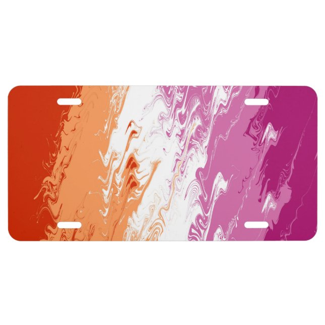 Squiggly Trippy Abstract Lesbian Pride Flag License Plate (Front)