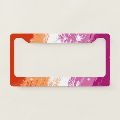 Squiggly Trippy Abstract Lesbian Pride Flag License Plate Frame