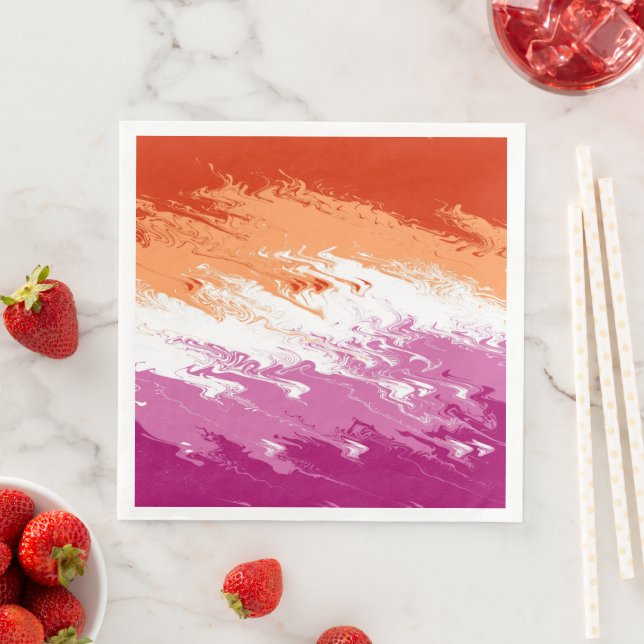 Squiggly Trippy Abstract Lesbian Pride Flag Paper Dinner Napkins (Insitu)