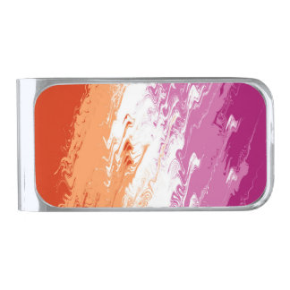 Squiggly Trippy Abstract Lesbian Pride Flag Silver Finish Money Clip