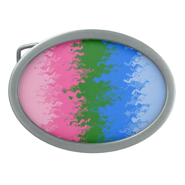 Squiggly Trippy Abstract Omniromantic Pride Flag Belt Buckle (Front)