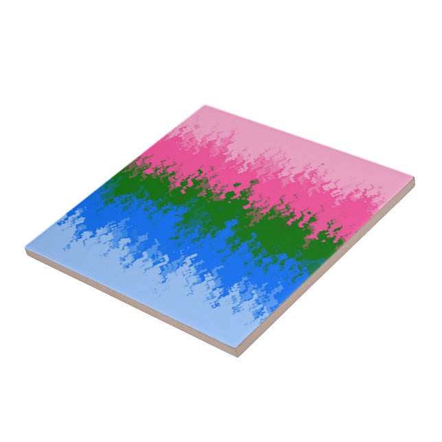 Squiggly Trippy Abstract Omniromantic Pride Flag Ceramic Tile (Side)