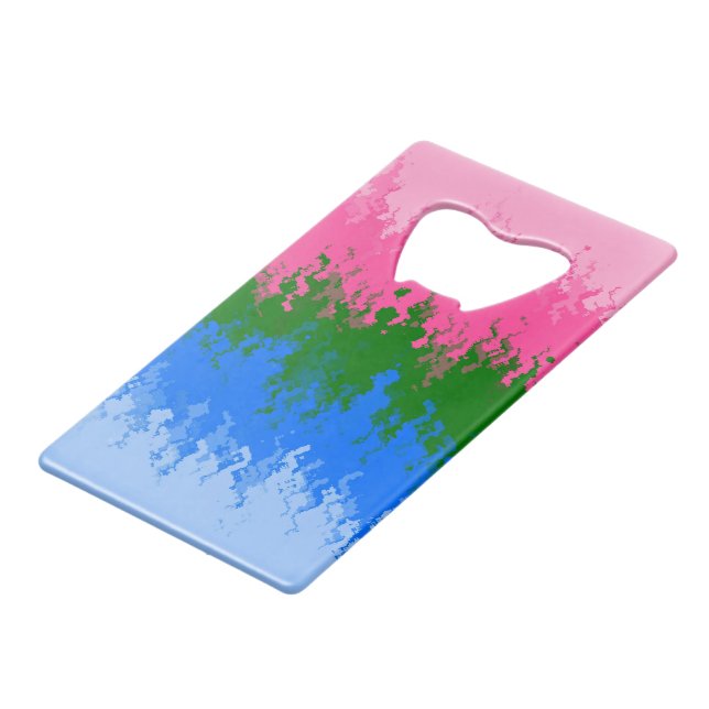 Squiggly Trippy Abstract Omniromantic Pride Flag Credit Card Bottle Opener (Front Angled)