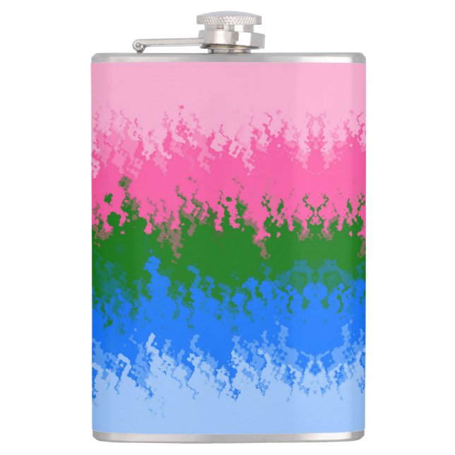 Squiggly Trippy Abstract Omniromantic Pride Flag Flask (Front)