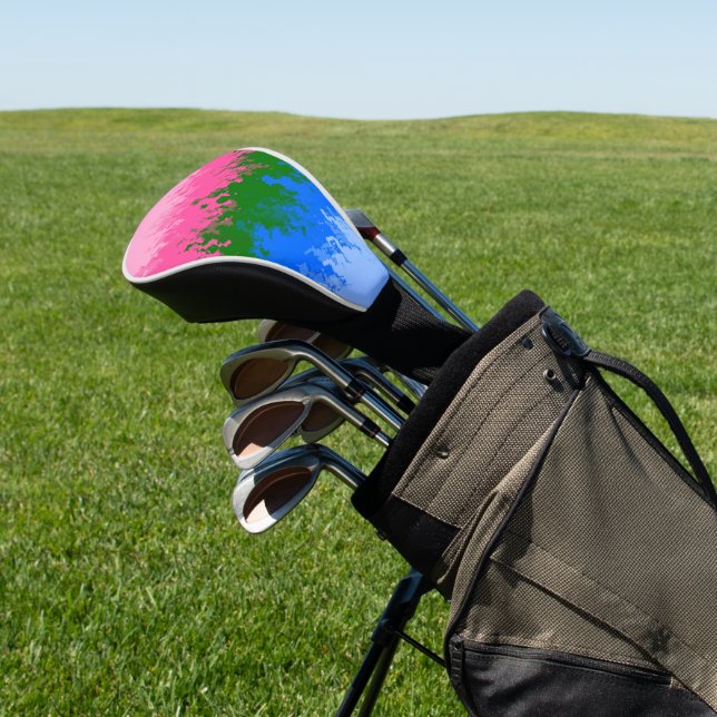 Squiggly Trippy Abstract Omniromantic Pride Flag Golf Head Cover (In Situ)