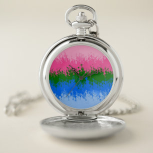 Squiggly Trippy Abstract Omniromantic Pride Flag Pocket Watch