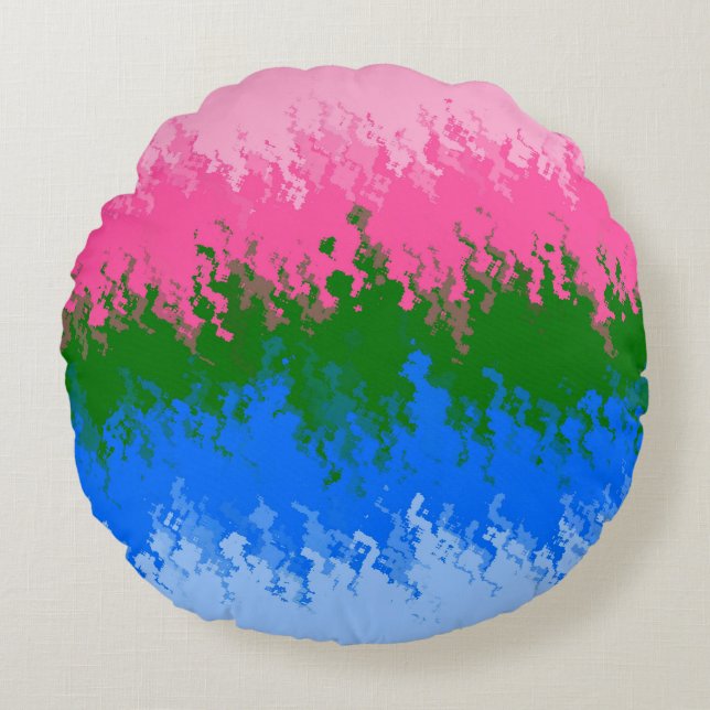 Squiggly Trippy Abstract Omniromantic Pride Flag Round Pillow (Front)