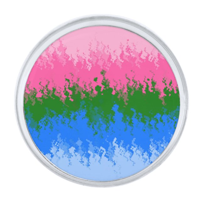 Squiggly Trippy Abstract Omniromantic Pride Flag Silver Finish Lapel Pin (Front)