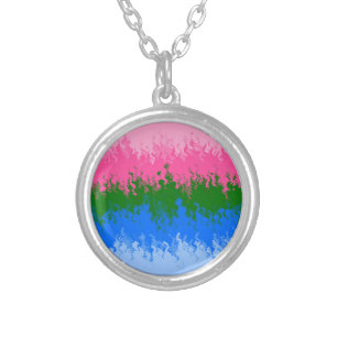 Squiggly Trippy Abstract Omniromantic Pride Flag Silver Plated Necklace