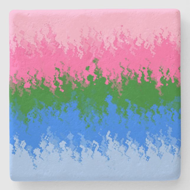 Squiggly Trippy Abstract Omniromantic Pride Flag Stone Coaster (Front)