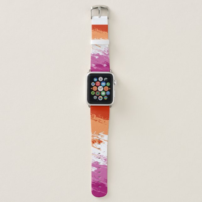 Squiggly Trippy Groovy Abstract Lesbian Pride Flag Apple Watch Band (Front)