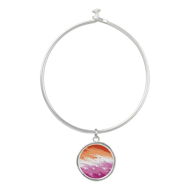 Squiggly Trippy Groovy Abstract Lesbian Pride Flag Bangle Bracelet (Front)