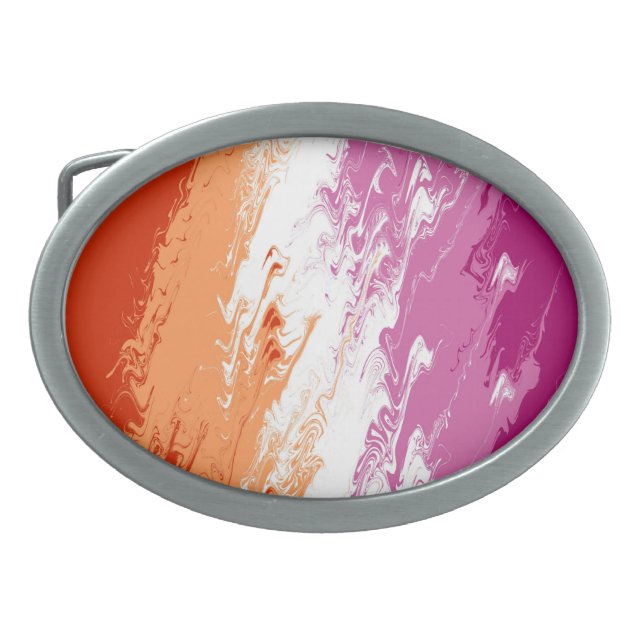 Squiggly Trippy Groovy Abstract Lesbian Pride Flag Belt Buckle (Front)