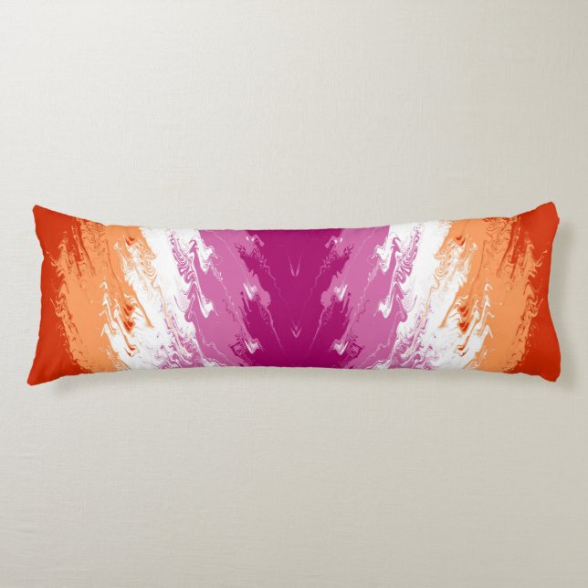 Squiggly Trippy Groovy Abstract Lesbian Pride Flag Body Pillow (Front)
