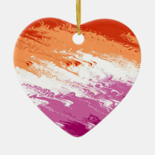 Squiggly Trippy Groovy Abstract Lesbian Pride Flag Ceramic Ornament
