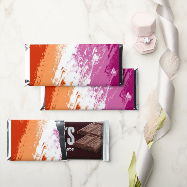 Squiggly Trippy Groovy Abstract Lesbian Pride Flag Hershey Bar Favors (Front)