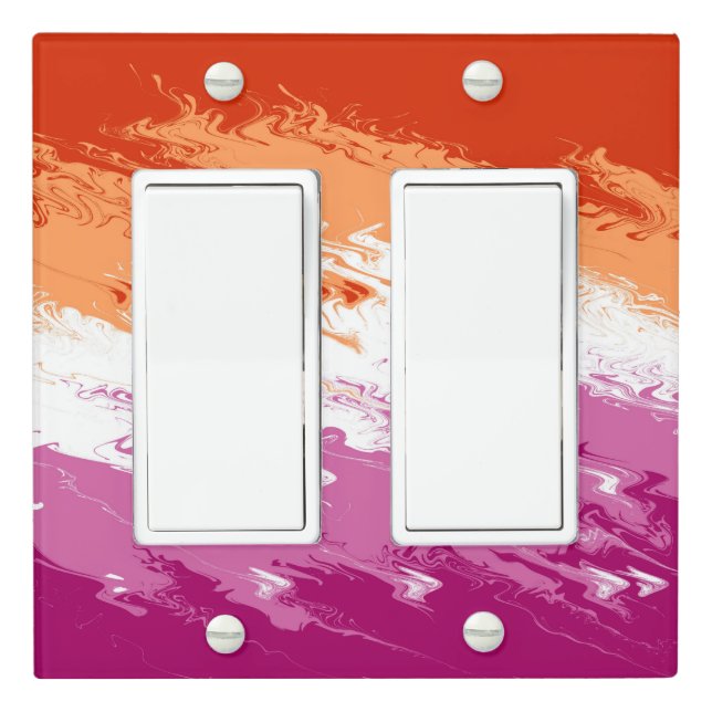 Squiggly Trippy Groovy Abstract Lesbian Pride Flag Light Switch Cover (In Situ)