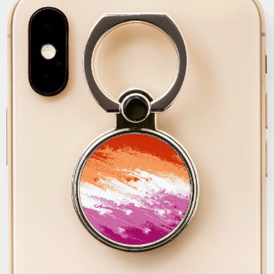Squiggly Trippy Groovy Abstract Lesbian Pride Flag Phone Ring Stand