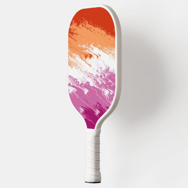 Squiggly Trippy Groovy Abstract Lesbian Pride Flag Pickleball Paddle (Left)