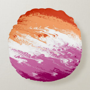 Squiggly Trippy Groovy Abstract Lesbian Pride Flag Round Pillow