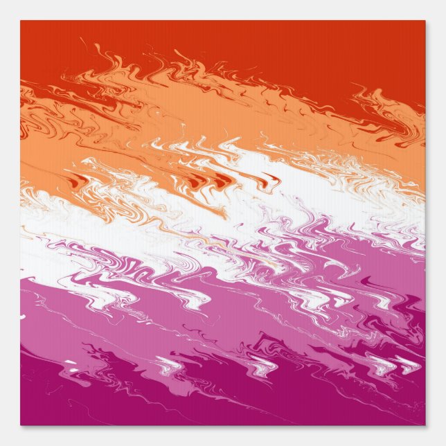 Squiggly Trippy Groovy Abstract Lesbian Pride Flag Sign (Front)