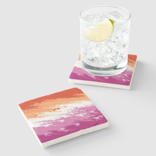 Squiggly Trippy Groovy Abstract Lesbian Pride Flag Stone Coaster